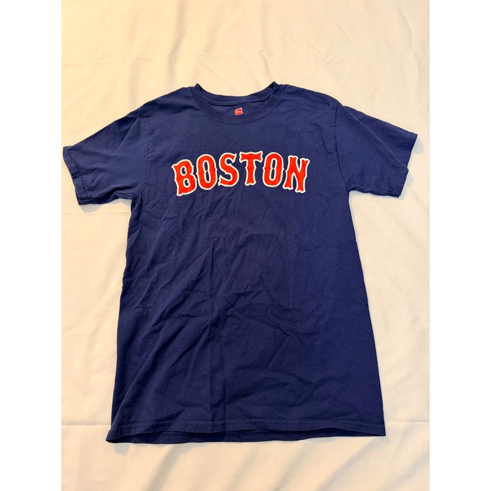 Hanes Boston T-Shirt Mens Small Navy Blue Red Graphic Short Sleeve Cotton Tee